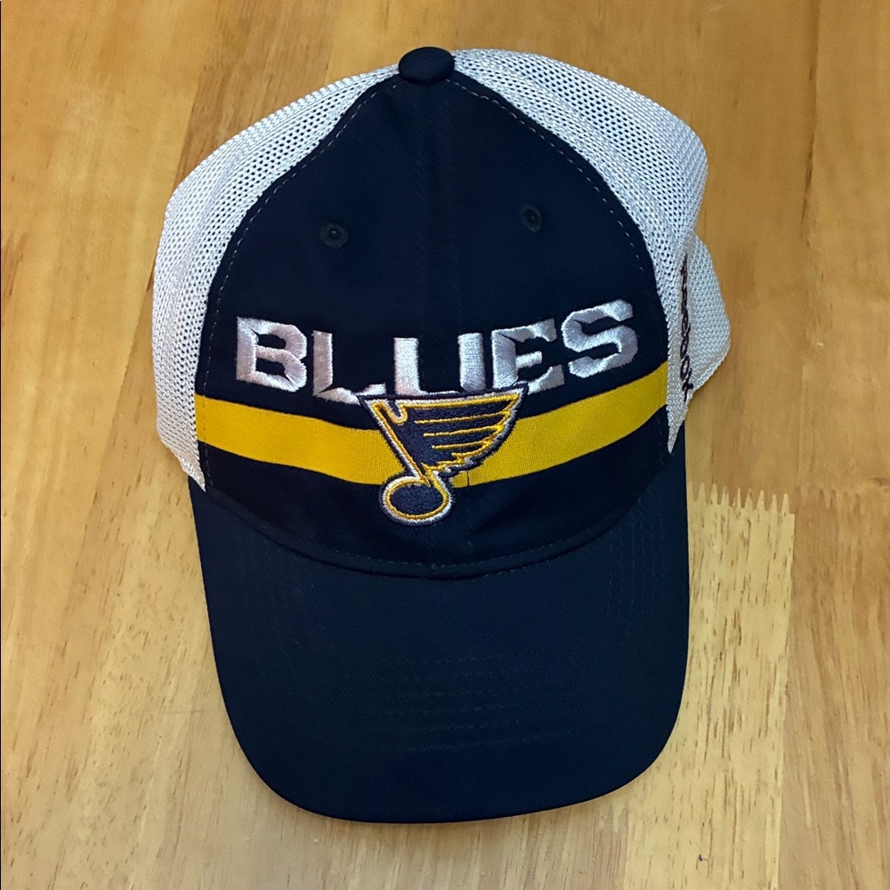 Reebok Navy and White Cap with Yellow Accent STL Blues Hockey